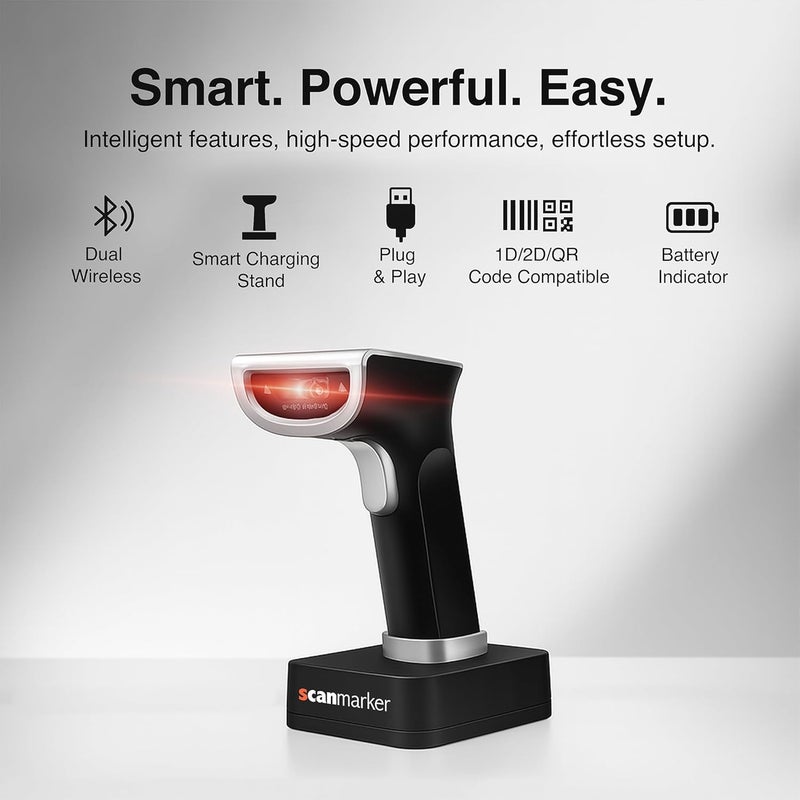 Scanmarker 1D/2D Wireless Barcode Scanner – Boost Speed & Accuracy with Bluetooth & 2.4G Modes – Handheld QR Code Scanner with Charging Stand for Easy scanning on Laptop, iOS & Android - Image 5